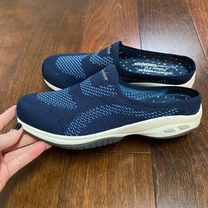 Sketchers Commute Time Washable Knit Mules In Knit To Win Blue Womans Size 8